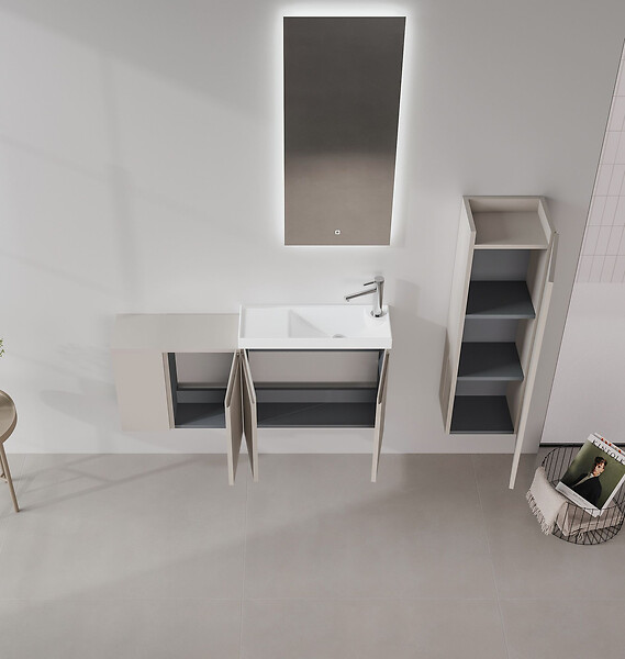 HABITAT ET JARDIN - Ensemble Meuble Vasque avec Miroir (2 Pièces) "Ferla 80" - 80 x 22 x 45 cm - Matte Cashmere - large