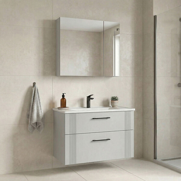 HABITAT ET JARDIN - Ensemble Meuble Vasque avec Miroir (2 Pièces) "Bari 85 v2" - 85 x 45 x 55 cm - Matte White - large
