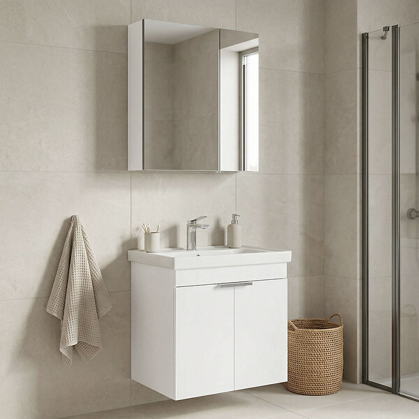 HABITAT ET JARDIN - Ensemble Meuble Vasque avec Miroir (2 Pièces) "Desna 60" - 60 x 45 x 58 cm - Matte White - large