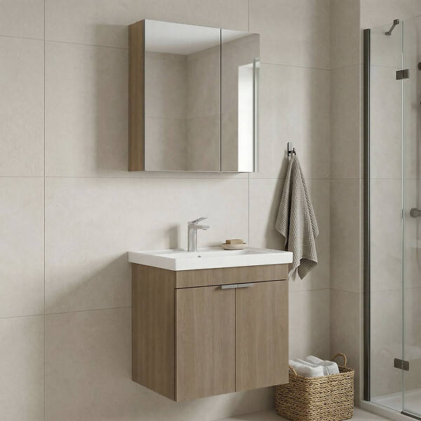 HABITAT ET JARDIN - Ensemble Meuble Vasque avec Miroir (2 Pièces) "Desna 60" - 60 x 45 x 58 cm - Oak - large