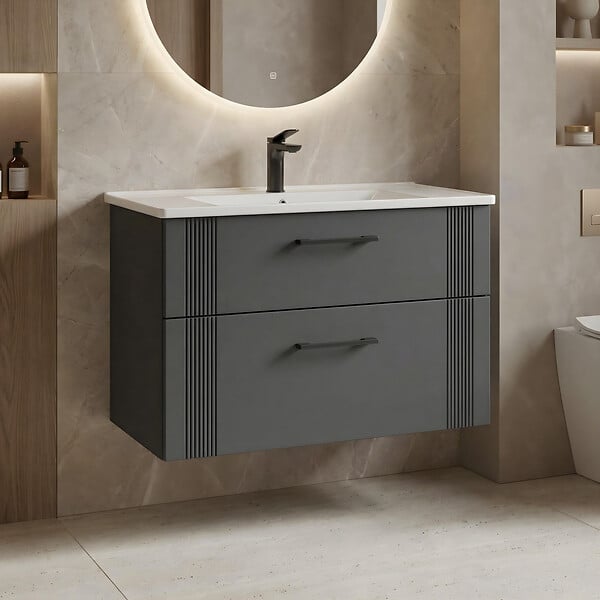HABITAT ET JARDIN - Meuble Vasque "Bari 85 v2" - 85 x 45 x 55 cm - Matte Anthracite - large