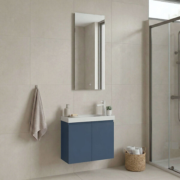 HABITAT ET JARDIN - Ensemble Meuble Vasque avec Miroir (2 Pièces) "Ferla 60" - 60 x 22 x 50 cm - Matte Blue - large