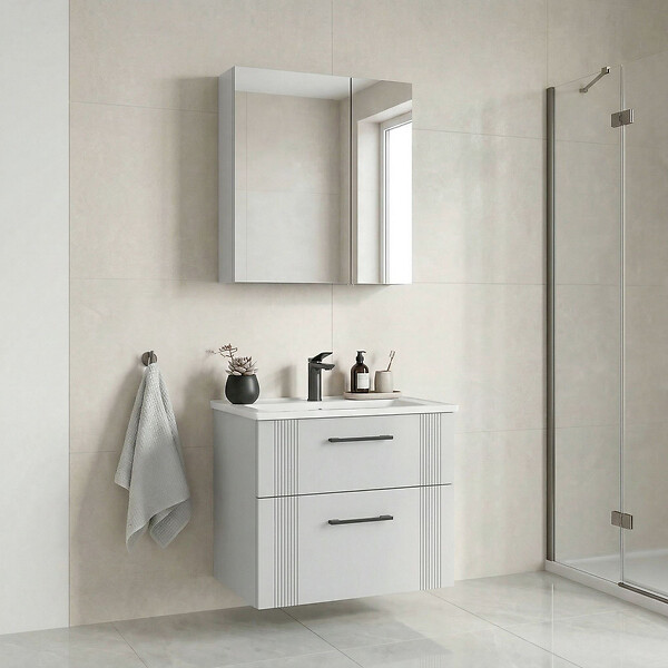HABITAT ET JARDIN - Ensemble Meuble Vasque avec Miroir (2 Pièces) "Bari 65 v2" - 65 x 45 x 55 cm - Matte White - large