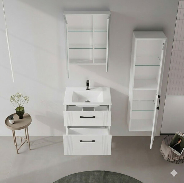 HABITAT ET JARDIN - Ensemble Meuble Vasque avec Miroir (2 Pièces) "Bari 65 v2" - 65 x 45 x 55 cm - Matte White - large