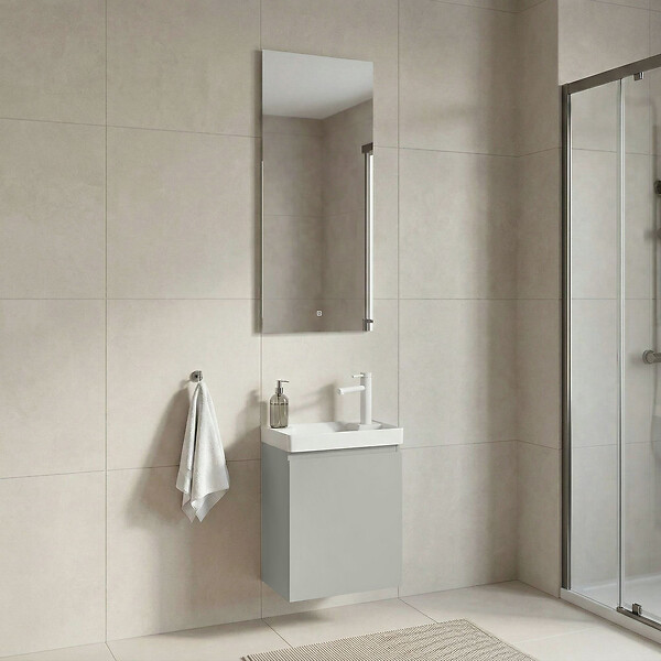 HABITAT ET JARDIN - Ensemble Meuble Vasque avec Miroir (2 Pièces) "Ferla 40" - 40 x 22 x 50 cm - Matte Cashmere - large
