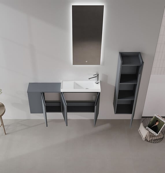 HABITAT ET JARDIN - Ensemble Meuble Vasque avec Miroir (2 Pièces) "Ferla 110" - 110 x 22 x 45 cm - Matte Anthracite - large