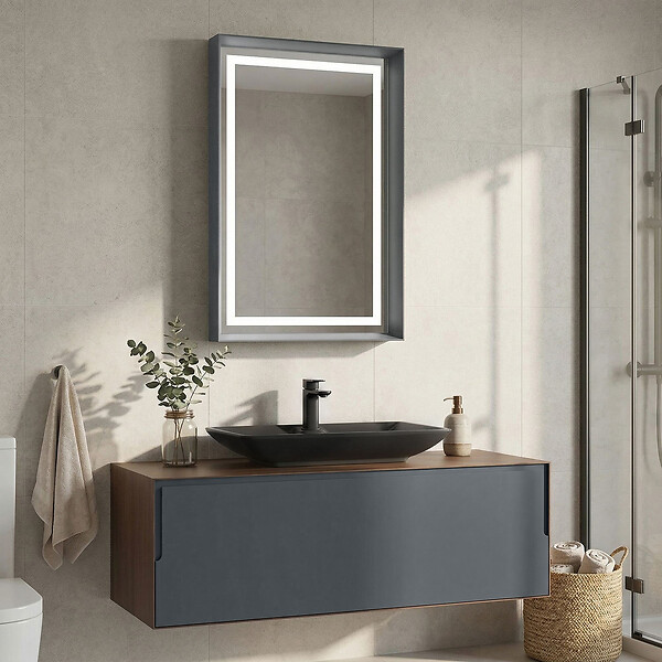 HABITAT ET JARDIN - Ensemble Meuble Vasque avec Miroir (2 Pièces) "Craft 120" - 120 x 50 x 40 cm - Walnut / Anthracite - large