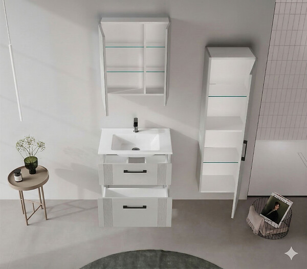 HABITAT ET JARDIN - Ensemble Meuble Vasque avec Miroir (2 Pièces) "Bari 65 v2" - 65 x 45 x 55 cm - Matte Cashmere - large