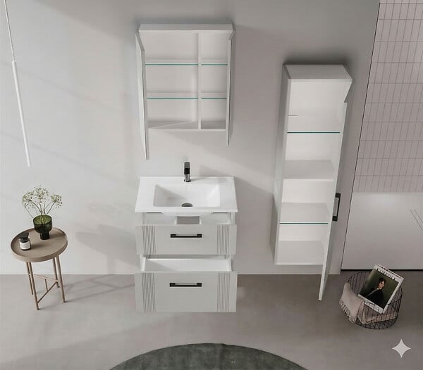HABITAT ET JARDIN - Armoire de Salle de Bain "Bari 40" - 40 x 32 x 138 cm - Matte Cashmere - large