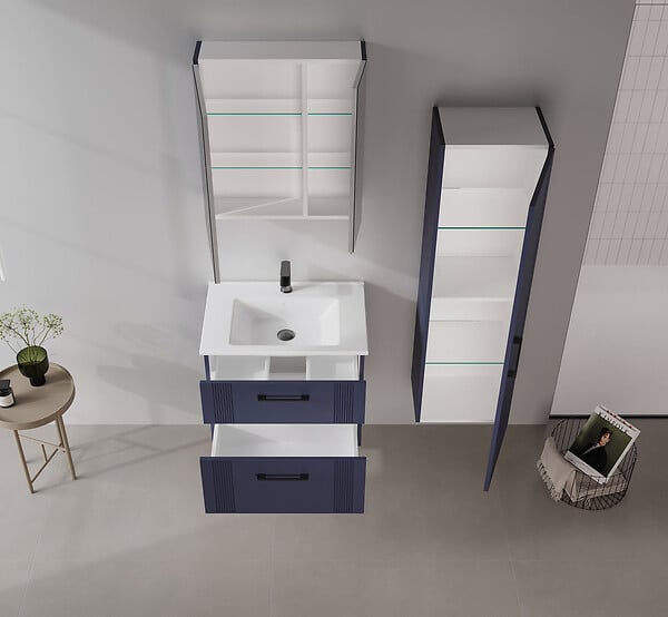 HABITAT ET JARDIN - Armoire de Salle de Bain "Bari 40" - 40 x 32 x 138 cm - Matte Navy Blue - large