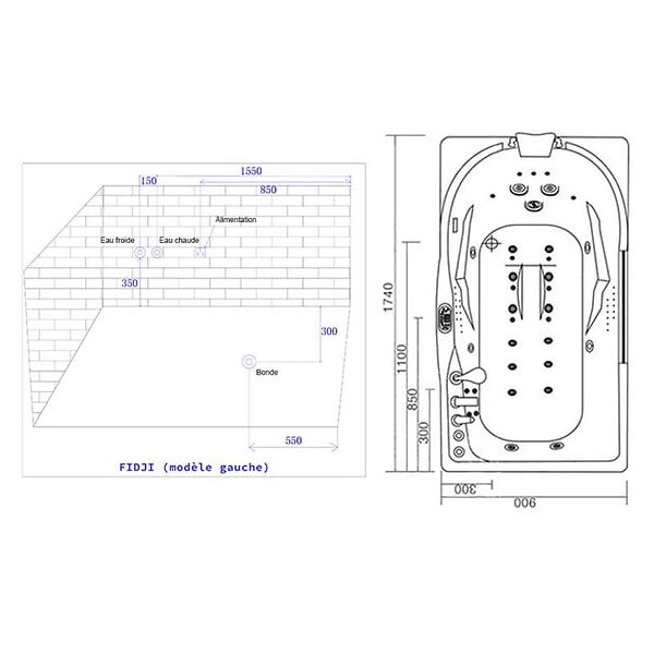 DISTRIBAIN - Baignoire balnéo G-Fidji 30 jets Whirlpool - large