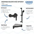 GROHE - Mitigeur douche mécanique start Black + Ensemble de douche 2 jets avec barre Noir + Tablette d'angle - vignette