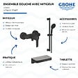 GROHE - Mitigeur douche mécanique start Black + Ensemble de douche 2 jets avec barre Noir + Panier douche - vignette