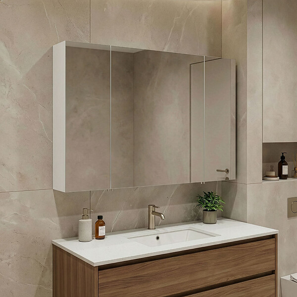 HABITAT ET JARDIN - Meuble Salle de Bain avec Miroir "Bari 100" - 97 x 16 x 66 cm - Matte White - large