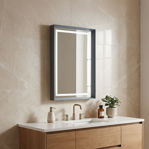HABITAT ET JARDIN - Miroir Décoratif en Bois "Craft 60 x 90 v2" - 60 x 10 x 90 cm - Matte Anthracite - large