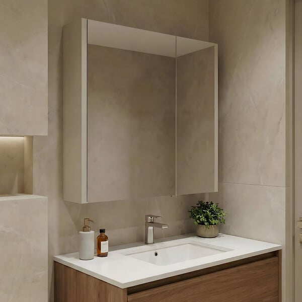 HABITAT ET JARDIN - Meuble Salle de Bain avec Miroir "Arno 60" - 60 x 16 x 66 cm - Cashmere - large