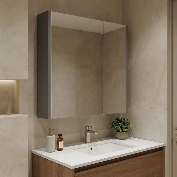 HABITAT ET JARDIN - Meuble Salle de Bain avec Miroir "Arno 60" - 60 x 16 x 66 cm - Grey / Anthracite - large