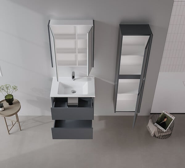 HABITAT ET JARDIN - Meuble Salle de Bain avec Miroir "Arno 60" - 60 x 16 x 66 cm - Grey / Anthracite - large