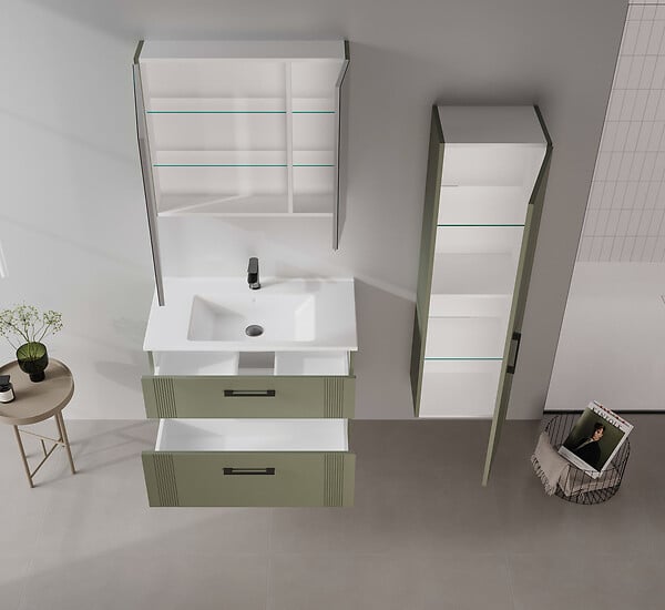 HABITAT ET JARDIN - Meuble Salle de Bain avec Miroir "Bari 80" - 75 x 16 x 66 cm - Matte Green - large