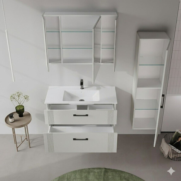 HABITAT ET JARDIN - Meuble Salle de Bain avec Miroir "Bari 100" - 97 x 16 x 66 cm - Matte Cashmere - large