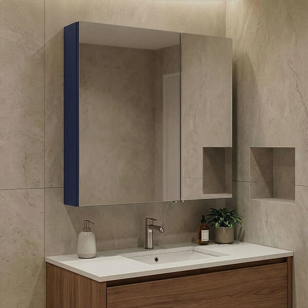 HABITAT ET JARDIN - Meuble Salle de Bain avec Miroir "Bari 60" - 60 x 16 x 66 cm - Matte Navy Blue - large
