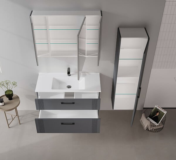 HABITAT ET JARDIN - Meuble Salle de Bain avec Miroir "Bari 100" - 97 x 16 x 66 cm - Matte Anthracite - large