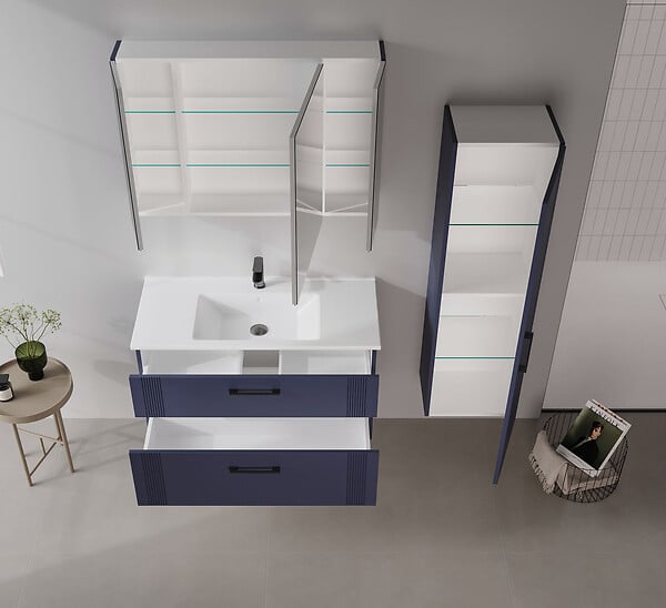 HABITAT ET JARDIN - Meuble Salle de Bain avec Miroir "Bari 100" - 97 x 16 x 66 cm - Matte Navy Blue - large