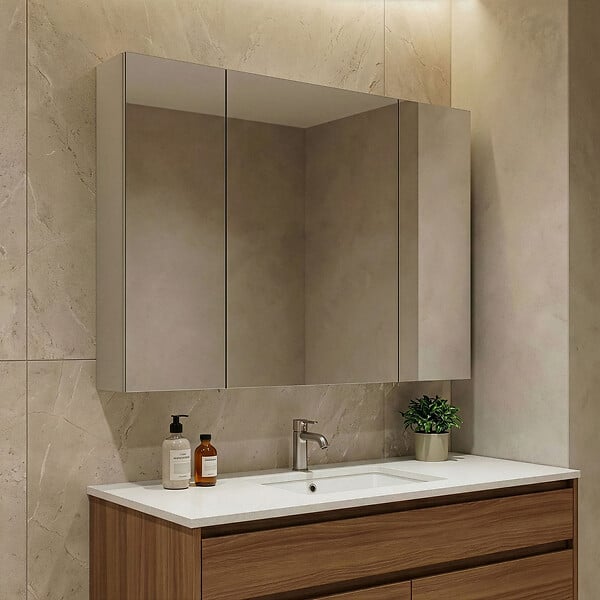HABITAT ET JARDIN - Meuble Salle de Bain avec Miroir "Desna 100" - 97 x 16 x 66 cm - Sand - large