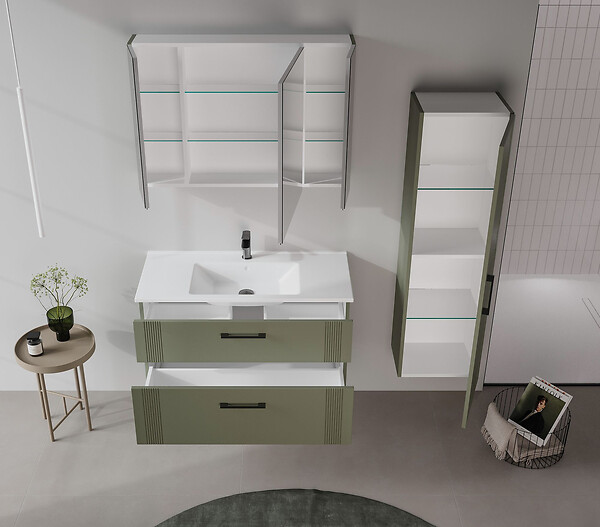 HABITAT ET JARDIN - Meuble Salle de Bain avec Miroir "Bari 100" - 97 x 16 x 66 cm - Matte Green - large