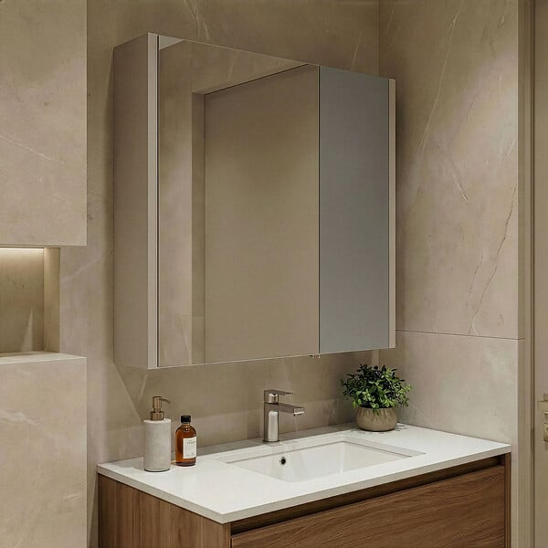 HABITAT ET JARDIN - Meuble Salle de Bain avec Miroir "Desna 60" - 60 x 16 x 66 cm - Sand - large