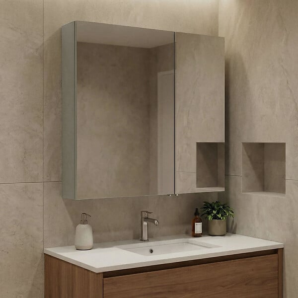 HABITAT ET JARDIN - Meuble Salle de Bain avec Miroir "Bari 60" - 60 x 16 x 66 cm - Matte Cashmere - large