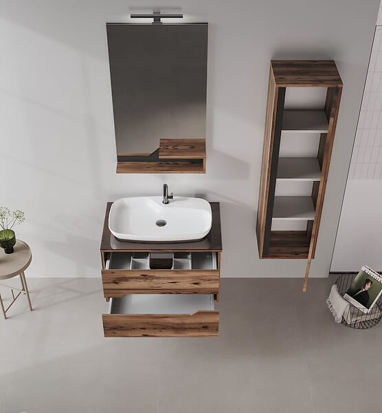 HABITAT ET JARDIN - Miroir Décoratif en Bois "Galia 60" - 60 x 14 x 100 cm - Dark Walnut - large