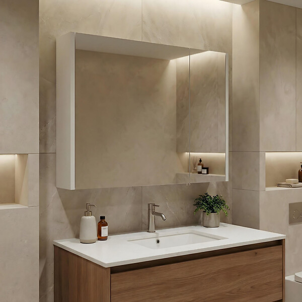 HABITAT ET JARDIN - Meuble Salle de Bain avec Miroir "Arno 80" - 79 x 16 x 66 cm - White - large