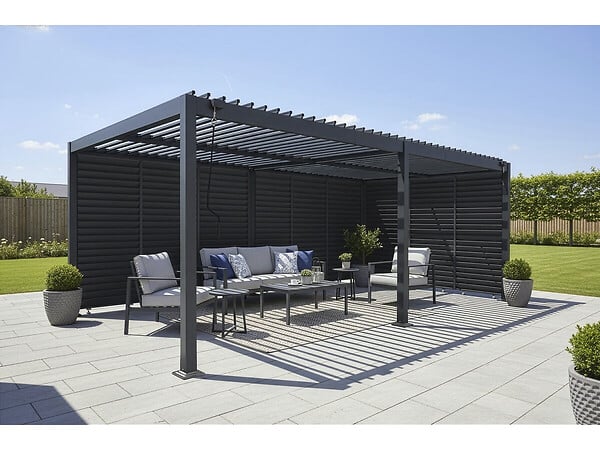 HABITAT ET JARDIN - Pergola bioclimatique avec 9 persiennes en aluminium "Kensington" - 3 x 6 m - Gris - large