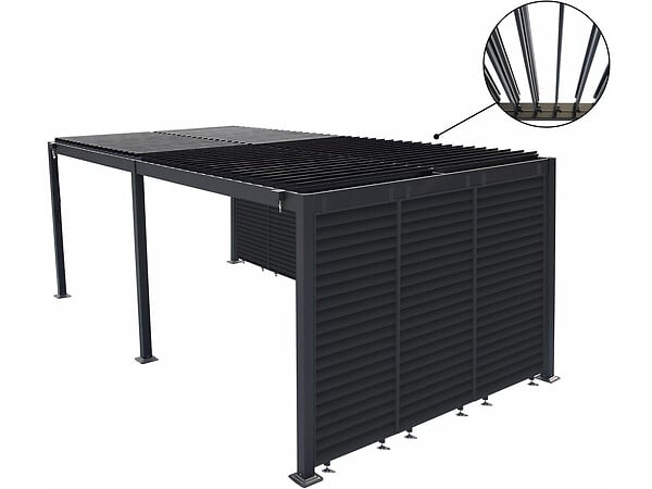 HABITAT ET JARDIN - Pergola bioclimatique avec 9 persiennes en aluminium "Kensington" - 3 x 6 m - Gris - large