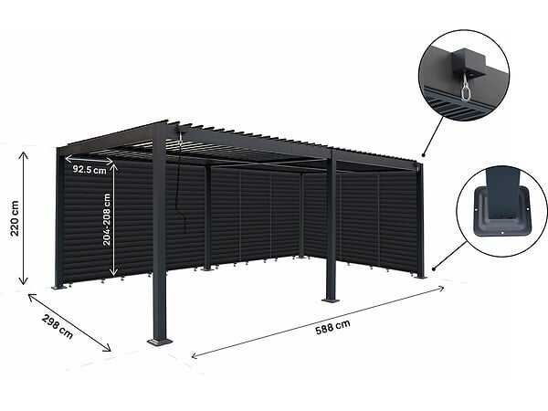 HABITAT ET JARDIN - Pergola bioclimatique avec 9 persiennes en aluminium "Kensington" - 3 x 6 m - Gris - large