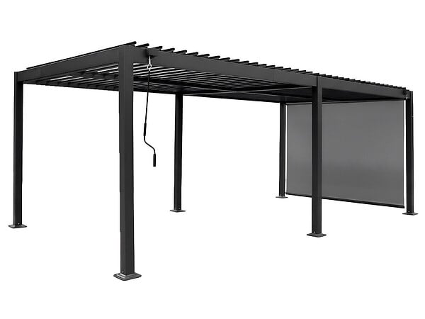 HABITAT ET JARDIN - Pergola bioclimatique avec rideau en aluminium "Kensington" - 3 x 6 m - Gris - large