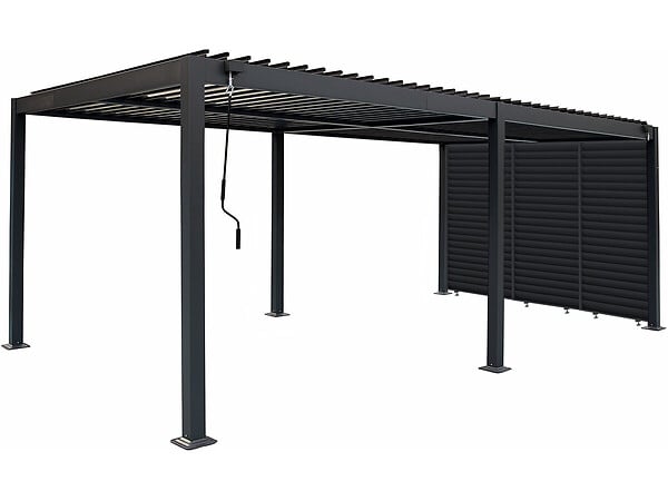 HABITAT ET JARDIN - Pergola bioclimatique avec rideau en aluminium "Kensington" - 3 x 6 m - Gris - large