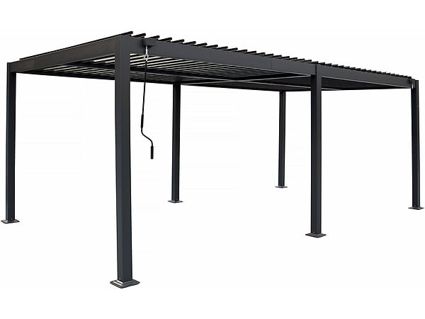 HABITAT ET JARDIN - Pergola bioclimatique avec rideau en aluminium "Kensington" - 3 x 6 m - Gris - large