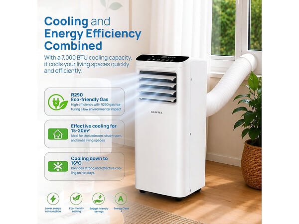 HABITAT ET JARDIN - Climatiseur mobile 7000 BTU avec tuyau d'évacuation - 20 m2 - large