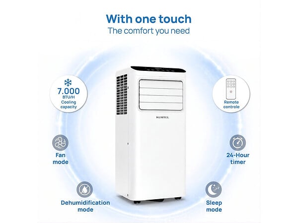 HABITAT ET JARDIN - Climatiseur mobile 7000 BTU avec tuyau d'évacuation - 20 m2 - large