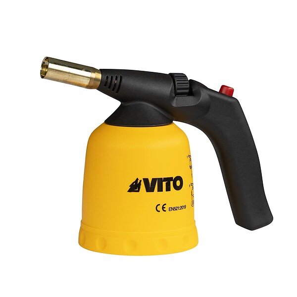VITO - Lampe a souder à gaz ABS Allumage piezo + 2 Cartouches de gaz 190gr Perçables - Chalumeau à gaz Bricolage Plomberie Soudure VITO - large