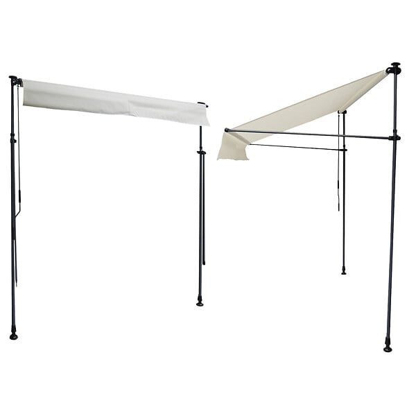 HAPPY GARDEN - Store banne pour balcon CHENE 3 × 1,2m - Toile beige et structure grise - large