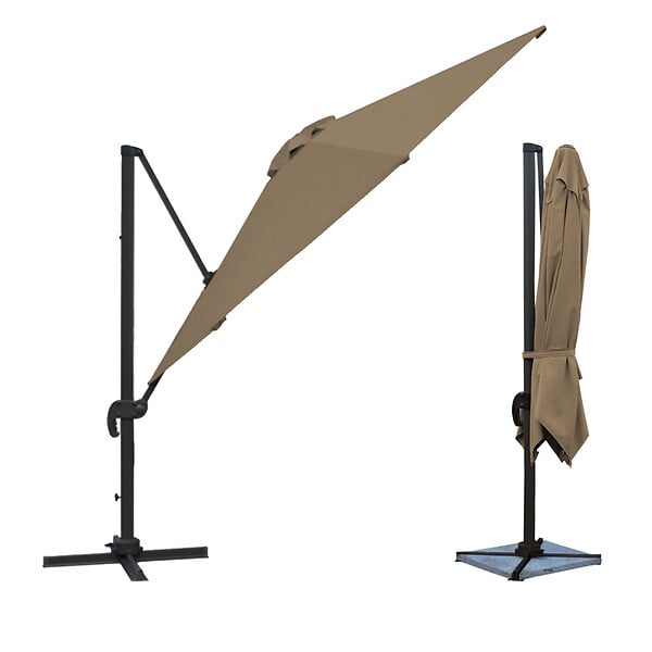 HAPPY GARDEN - Parasol déporté MOLOKAI carré 3x3m taupe + housse - large