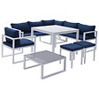 HAPPY GARDEN - Salon de jardin modulable IBIZA en tissu bleu 7 places - aluminium blanc - vignette