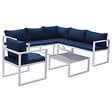 HAPPY GARDEN - Salon de jardin modulable IBIZA en tissu bleu 7 places - aluminium blanc - vignette
