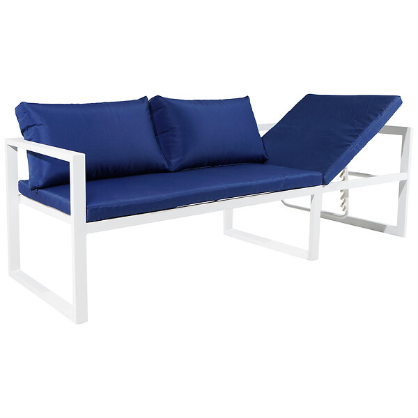 HAPPY GARDEN - Salon de jardin modulable IBIZA en tissu bleu 7 places - aluminium blanc - large
