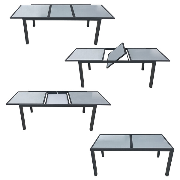 HAPPY GARDEN - Salon de jardin FIRENZE extensible en textilène gris 8 places - aluminium anthracite - large
