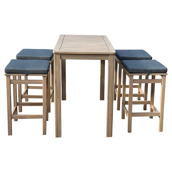 HAPPY GARDEN - Mange debout ARUBA en acacia 4 places - coussins gris - large