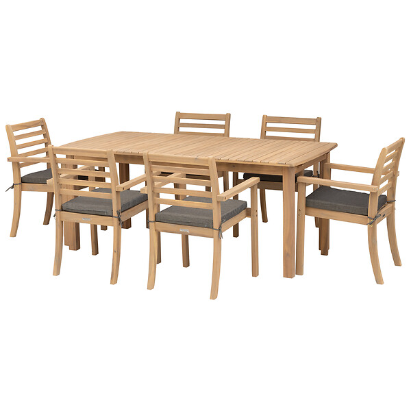 HAPPY GARDEN - Salon de jardin extensible 180/240cm PADAR en acacia 8 places - coussins gris - large